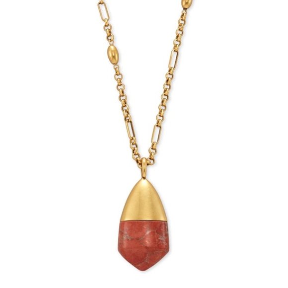 Kendra Scott Freida Vintage Gold Long Pendant Necklace Burnt Sienna Howlite NWT - Picture 5 of 6